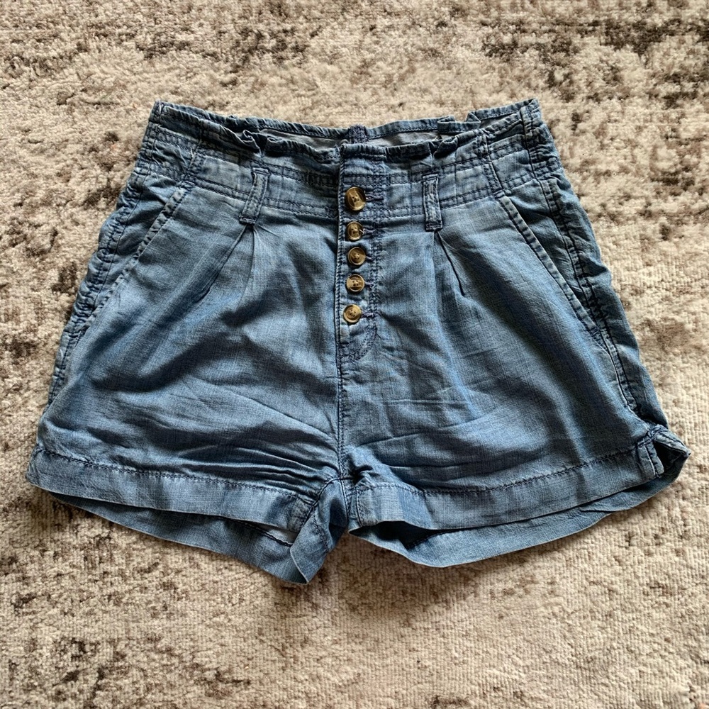 2/$25 AE High Waisted Button Up Chambray Shorts